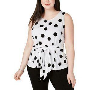 INC Polka Dot Top Blouse Waist Tie Sleeveless 1X